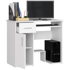 Bureau JENNA 1 porte 1 Tiroir 3 étagères 90x74X50 cm blanc