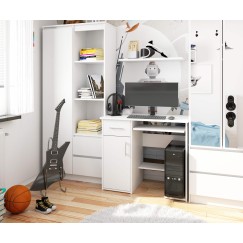 Bureau JENNA 1 porte 1 Tiroir 3 étagères 90x74X50 cm blanc