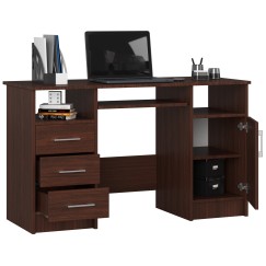 Bureau POLO Bois MDF 1 Porte 3 Tiroirs Marron 5 Étagères 124x52x74 Cm