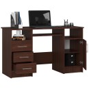 Bureau POLO Bois MDF 1 Porte 3 Tiroirs Marron 5 Étagères 124x52x74 Cm