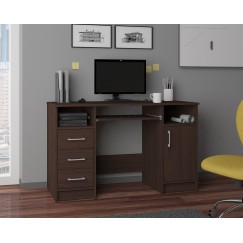 Bureau POLO Bois MDF 1 Porte 3 Tiroirs Marron 5 Étagères 124x52x74 Cm