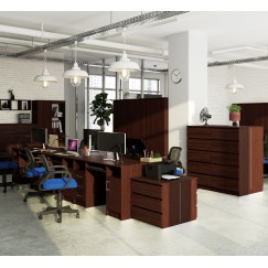 Bureau POLO Bois MDF 1 Porte 3 Tiroirs Marron 5 Étagères 124x52x74 Cm