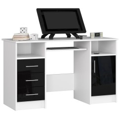Bureau POLO Bois MDF 1 Porte 3 Tiroirs Façade Noir Brillant 5 Étagères 124x52x74 Cm