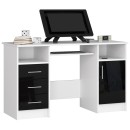 Bureau POLO Bois MDF 1 Porte 3 Tiroirs Façade Noir Brillant 5 Étagères 124x52x74 Cm