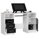 Bureau POLO Bois MDF 1 Porte 3 Tiroirs Façade Noir Brillant 5 Étagères 124x52x74 Cm