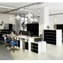Bureau POLO Bois MDF 1 Porte 3 Tiroirs Façade Noir Brillant 5 Étagères 124x52x74 Cm