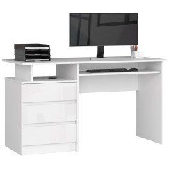 Bureau ERINO Bois MDF  Blanc  Gauche 4 tiroirs facade Brillant blanc 90x50x77 cm