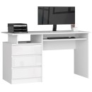 Bureau ERINO Bois MDF  Blanc  Gauche 4 tiroirs facade Brillant blanc 90x50x77 cm