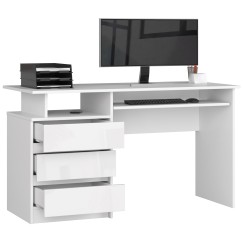 Bureau ERINO Bois MDF  Blanc  Gauche 4 tiroirs facade Brillant blanc 90x50x77 cm