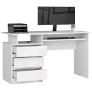 Bureau ERINO Bois MDF  Blanc  Gauche 4 tiroirs facade Brillant blanc 90x50x77 cm