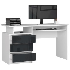 Bureau ERINO Bois MDF  Blanc   Gauche 4 tiroirs facade Gris anthracite Brillant 90x50x77 cm