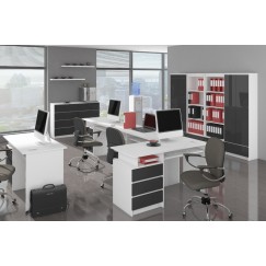 Bureau ERINO Bois MDF  Blanc   Gauche 4 tiroirs facade Gris anthracite Brillant 90x50x77 cm