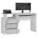 Bureau ERINO Bois MDF  Blanc  Gauche 4 tiroirs facade  Gris clair Brillant 90x50x77 cm