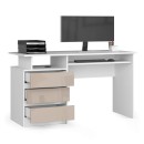 Bureau ERINO Bois MDF  Blanc  Gauche 4 tiroirs facade capucino Brillant 90x50x77 cm