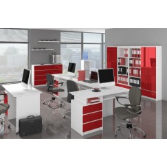 Bureau ERINO Bois MDF  Blanc  Gauche 4 tiroirs facade rouge Brillant 90x50x77 cm