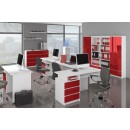 Bureau ERINO Bois MDF  Blanc  Gauche 4 tiroirs facade rouge Brillant 90x50x77 cm