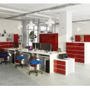 Bureau ERINO Bois MDF  Blanc  Gauche 4 tiroirs facade rouge Brillant 90x50x77 cm