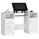 Bureau POLO Bois MDF 1 Porte 3 Tiroirs Façade Blanc Brillant 5 Étagères 124x52x74 Cm
