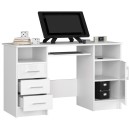 Bureau POLO Bois MDF 1 Porte 3 Tiroirs Façade Blanc Brillant 5 Étagères 124x52x74 Cm