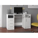 Bureau POLO Bois MDF 1 Porte 3 Tiroirs Façade Blanc Brillant 5 Étagères 124x52x74 Cm