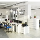 Bureau POLO Bois MDF 1 Porte 3 Tiroirs Façade Blanc Brillant 5 Étagères 124x52x74 Cm