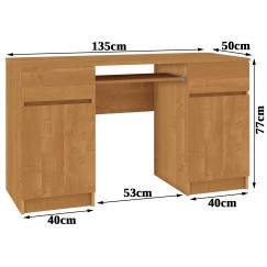 Bureau LINO Chêne 2 portes 2 tiroirs  5 étagères 135x50x77 cm