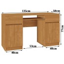 Bureau LINO Chêne 2 portes 2 tiroirs  5 étagères 135x50x77 cm