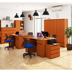 Bureau LINO Chêne 2 portes 2 tiroirs  5 étagères 135x50x77 cm