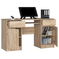 Bureau LINO Chêne 2 portes 2 tiroirs  5 étagères 135x50x77 cm