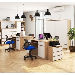 Bureau LINO Chêne 2 portes 2 tiroirs  5 étagères 135x50x77 cm