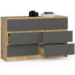 KOMODA K120 6SZ CLP DĄB ARTISAN / SZARY