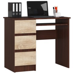 Bureau RICCI Marron Blanc Bois MDF 3 tiroirs  1 étagère 90x50x77 cm