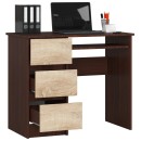 Bureau RICCI Marron Blanc Bois MDF 3 tiroirs  1 étagère 90x50x77 cm