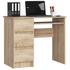 Bureau RICCI Gauche Marron Bois MDF 3 tiroirs 1 étagère 90x50x77 cm