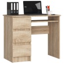 Bureau RICCI Gauche Marron Bois MDF 3 tiroirs 1 étagère 90x50x77 cm