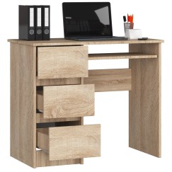 Bureau RICCI Gauche Marron Bois MDF 3 tiroirs 1 étagère 90x50x77 cm