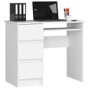 Bureau RICCI Gauche Blanc Bois MDF 3 tiroirs 1 étagère 90x50x77 cm