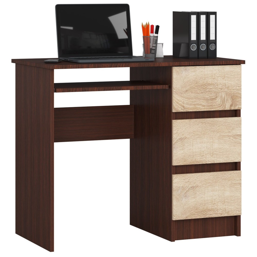 Bureau RICCI Droite Marron Bois MDF 3 tiroirs 1 étagère 90x50x77 cm