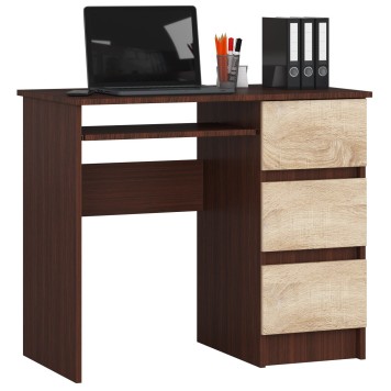 Bureau RICCI Droite Marron Bois MDF 3 tiroirs 1 étagère 90x50x77 cm
