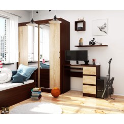 Bureau RICCI Droite Marron Bois MDF 3 tiroirs 1 étagère 90x50x77 cm