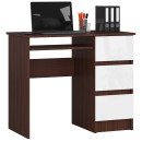 Bureau RICCI Droite Marron Bois MDF 3 tiroirs façade Blanche 1 étagère 90x50x77 cm