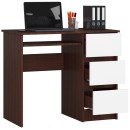 Bureau RICCI Droite Marron Bois MDF 3 tiroirs façade Blanche 1 étagère 90x50x77 cm