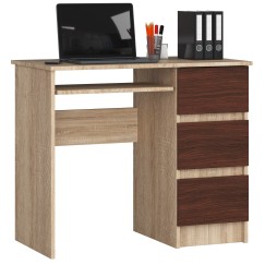 Bureau RICCI Droite Marron Bois MDF 3 tiroirs  1 étagère 90x50x77 cm
