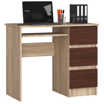 Bureau RICCI Droite Marron Bois MDF 3 tiroirs  1 étagère 90x50x77 cm