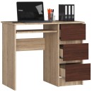 Bureau RICCI Droite Marron Bois MDF 3 tiroirs  1 étagère 90x50x77 cm