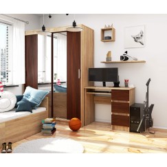 Bureau RICCI Droite Marron Bois MDF 3 tiroirs  1 étagère 90x50x77 cm