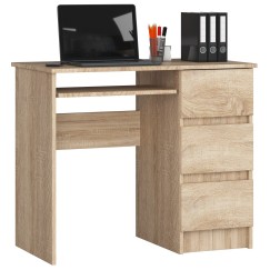 Bureau RICCI Droite Marron Bois MDF 3 tiroirs 1 étagère 90x50x77 cm