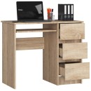 Bureau RICCI Droite Marron Bois MDF 3 tiroirs 1 étagère 90x50x77 cm