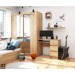 Bureau RICCI Droite Marron Bois MDF 3 tiroirs 1 étagère 90x50x77 cm