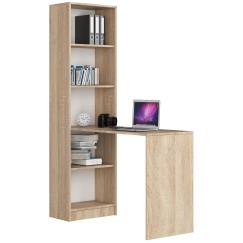 Bureau bibliothèque MIKA 5 étagères 125x50x180 cm Bois naturel
